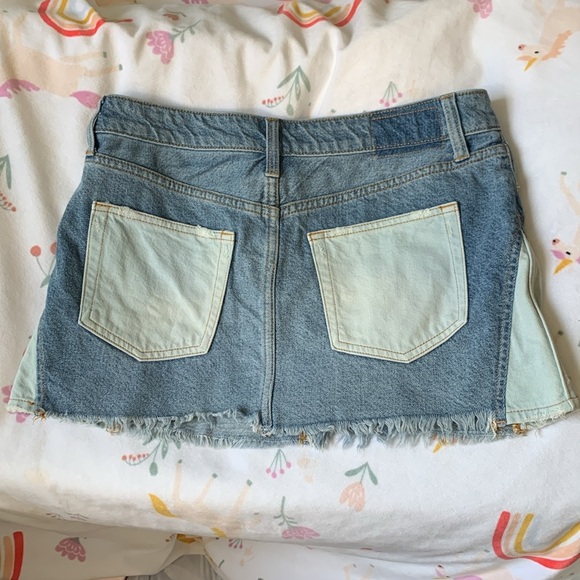 We The Free Skirt Two-Toned Patched Denim Raw Frayed Hem Short Mini - Picture 4 of 5